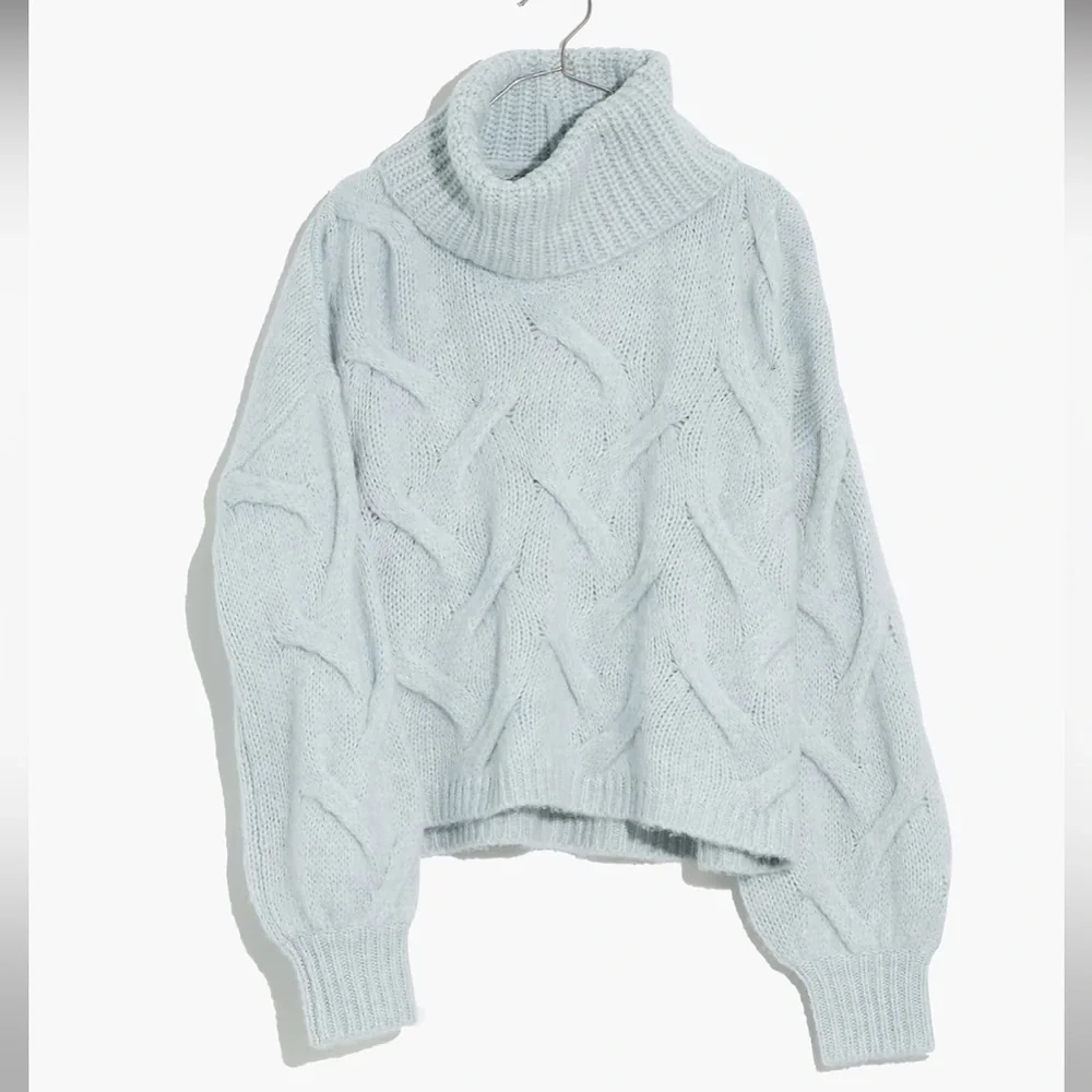 Madewell NWOT Somervell Modern Cable Turtleneck Sweater in Heather Iceberg Blue - Picture 2 of 8